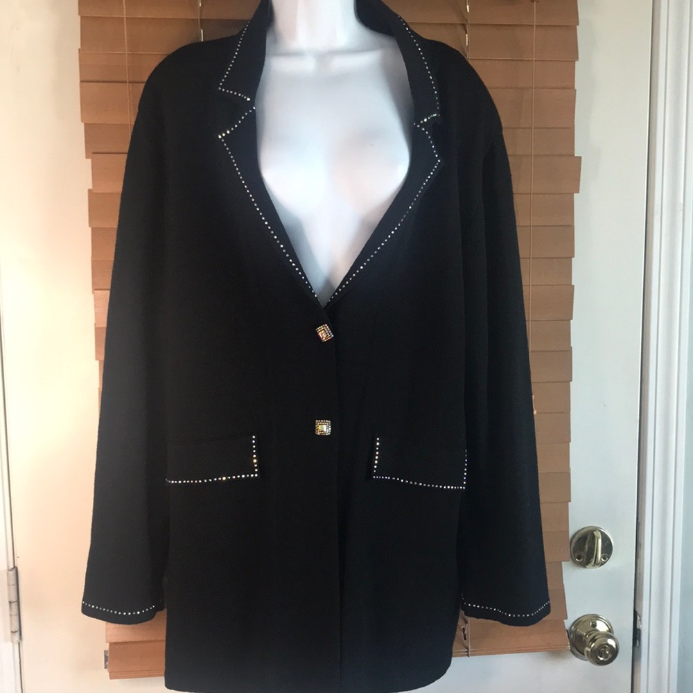 Todd & Olivia black knit sweater rhinestone trimmed size